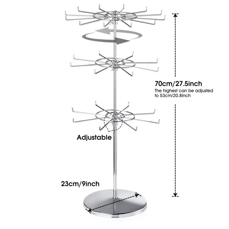 APL Display Dual Adjustable (Total Height & Tier Heighs) CounterTop Spinner Display Stand, Heavy Duty 3-Tiers, Silver - Image 5